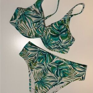 Shade & Shore Green Leaf Print Bikini Set